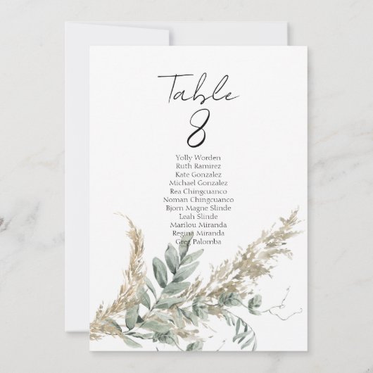 Elegant greenery table number seating chart cards (裏面)
