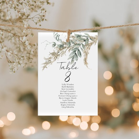 Elegant greenery table number seating chart cards