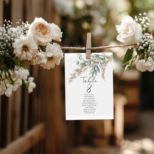 Elegant greenery table number seating chart cards