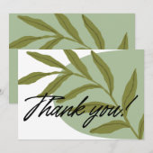 Elegant Greenery Thank You Card | Minimalist Botan サンキューカード (正面/裏面)