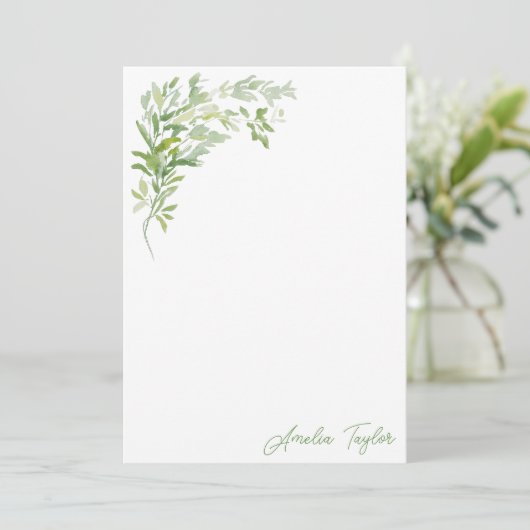 Elegant Greenery Vertical Personalized Stationery ノートカード (スタンド正面)