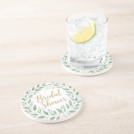 Elegant Greenery Watercolor Boho Bridal Shower コースター (側面)