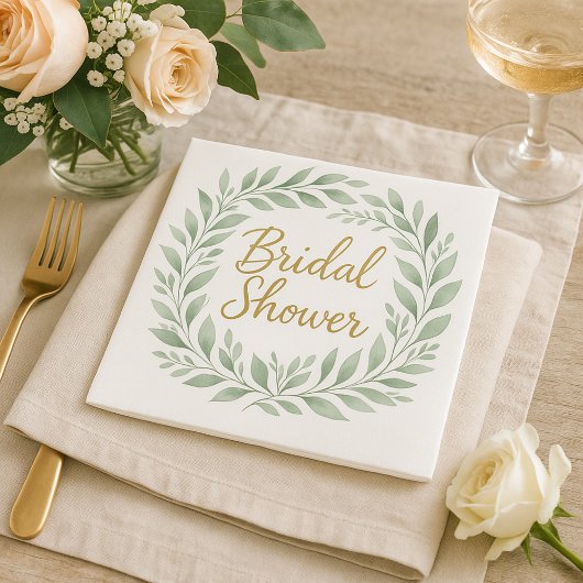 Elegant Greenery Watercolor  Boho Bridal Shower スタンダードカクテルナプキン