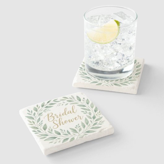 Elegant Greenery Watercolor  Boho Bridal Shower ストーンコースター (横)