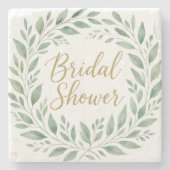 Elegant Greenery Watercolor  Boho Bridal Shower ストーンコースター (正面)
