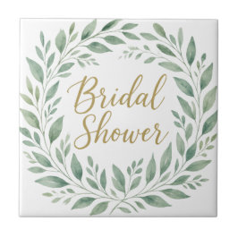 Elegant Greenery Watercolor  Boho Bridal Shower タイル