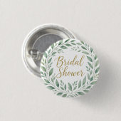 Elegant Greenery Watercolor  Boho Bridal Shower 缶バッジ (正面&裏面)