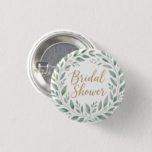 Elegant Greenery Watercolor  Boho Bridal Shower 缶バッジ (正面&裏面)