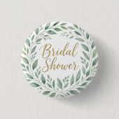 Elegant Greenery Watercolor  Boho Bridal Shower 缶バッジ (正面)