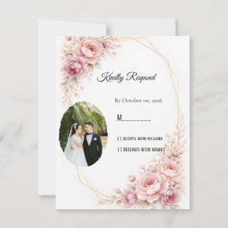 Elegant Greenery Watercolor Wedding RSVP Card ノートカード