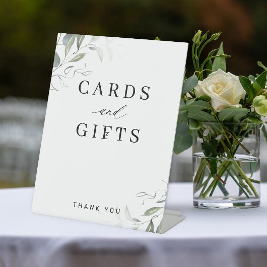Elegant greenery wedding cards and gifts sign 台座サイン