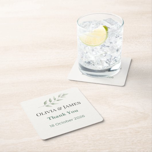 Elegant Greenery Wedding Coasters スクエアペーパーコースター (インサイチュ)