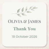 Elegant Greenery Wedding Coasters スクエアペーパーコースター (正面)