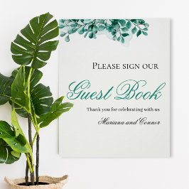 Elegant Greenery Wedding Guest Book Sign ポスター