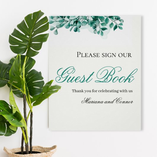 Elegant Greenery Wedding Guest Book Sign ポスター