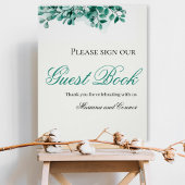 Elegant Greenery Wedding Guest Book Sign ポスター
