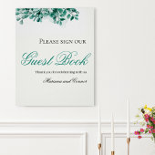 Elegant Greenery Wedding Guest Book Sign ポスター