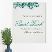 Elegant Greenery Wedding Guest Book Sign ポスター