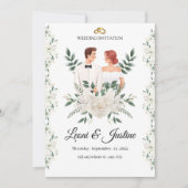 Elegant Greenery Wedding Invitation Custom floral  招待状 (正面)