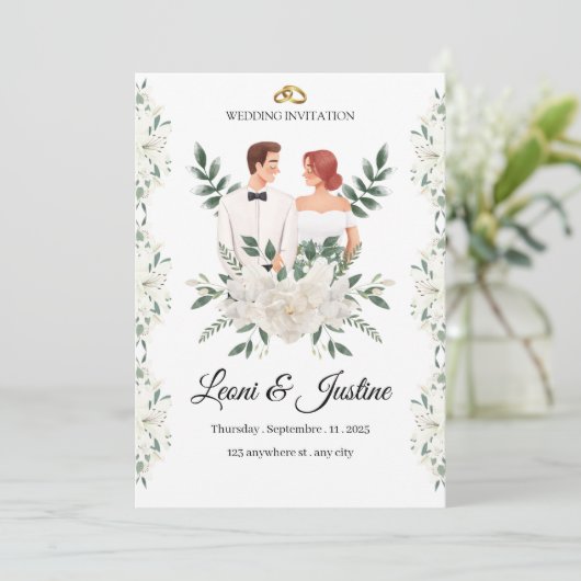 Elegant Greenery Wedding Invitation Custom floral  招待状 (スタンド正面)