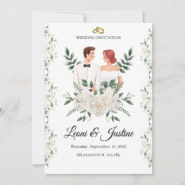 Elegant Greenery Wedding Invitation Custom floral  招待状