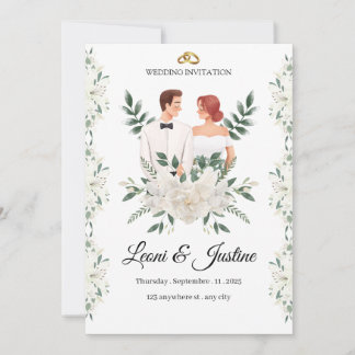 Elegant Greenery Wedding Invitation Custom floral  招待状
