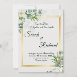 Elegant Greenery Wedding Invitation Minimalist 招待状