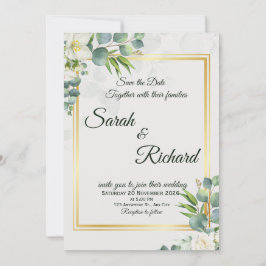 Elegant Greenery Wedding Invitation Minimalist 招待状