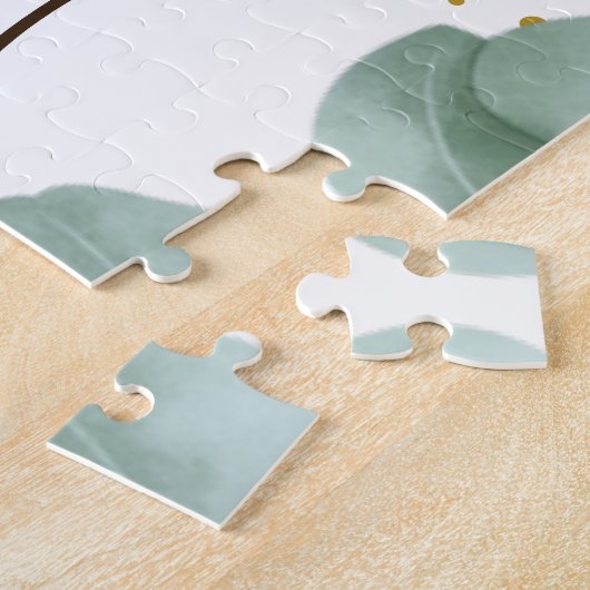 Elegant Greenery Wedding Photo and Text ジグソーパズル (側面)