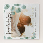 Elegant Greenery Wedding Photo and Text ジグソーパズル (横)