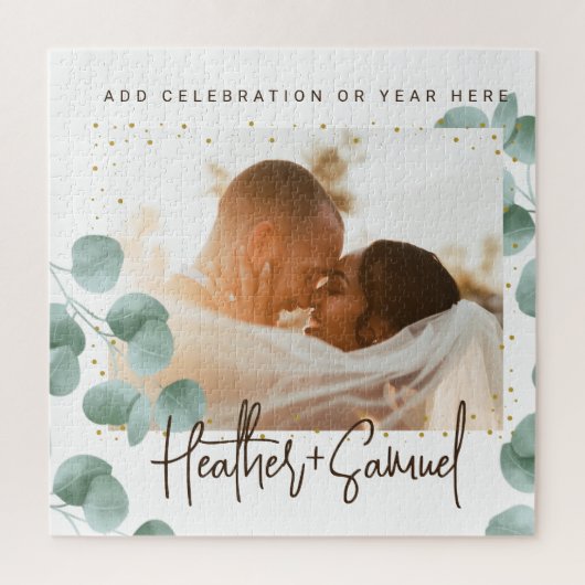 Elegant Greenery Wedding Photo and Text ジグソーパズル (縦)