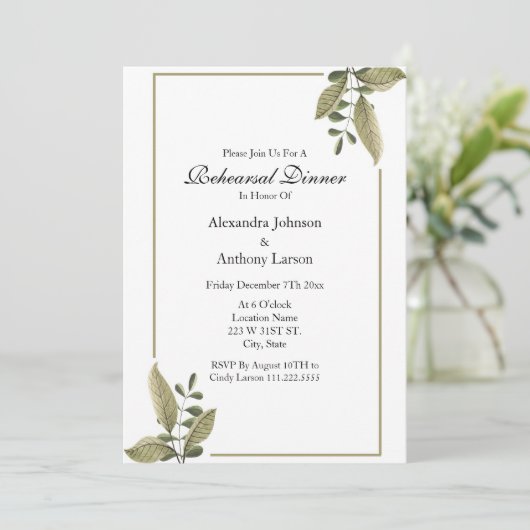 Elegant Greenery Wedding Rehearsal 招待状 (スタンド正面)