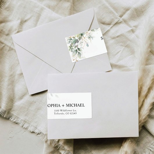Elegant Greenery Wedding Return Address Label ラベル