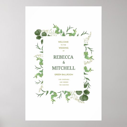 Elegant Greenery Wedding Welcome Poster ポスター (正面)