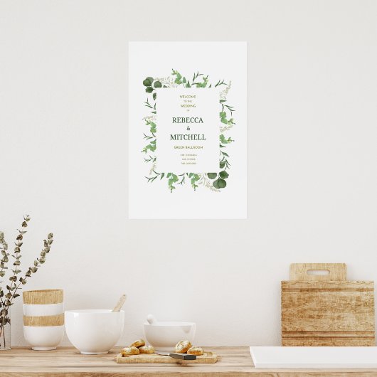 Elegant Greenery Wedding Welcome Poster ポスター (キッチン)