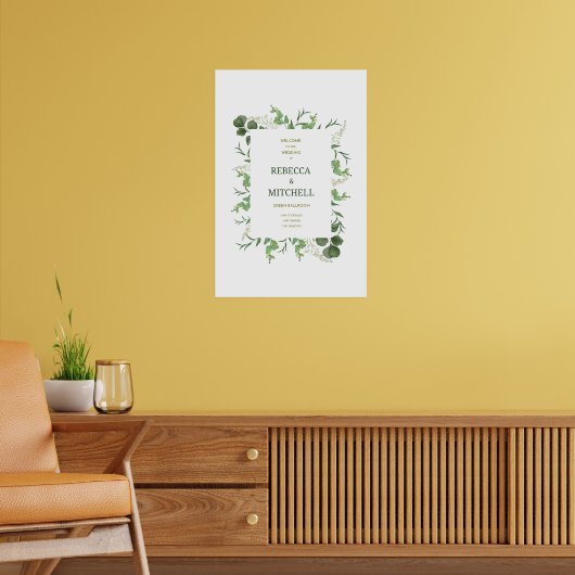 Elegant Greenery Wedding Welcome Poster ポスター (リビング2)