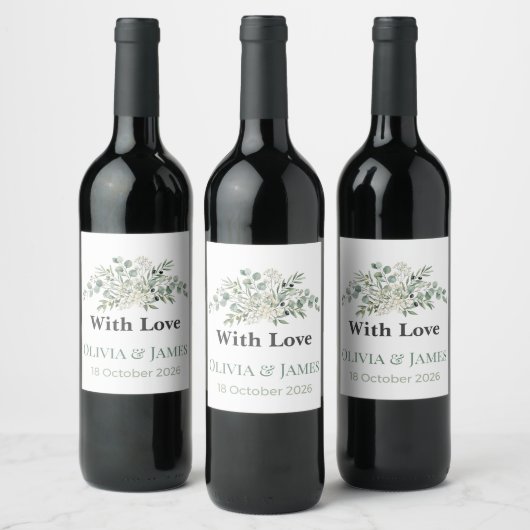 Elegant Greenery Wedding Wine Bottle Labels ワインラベル (ボトル)