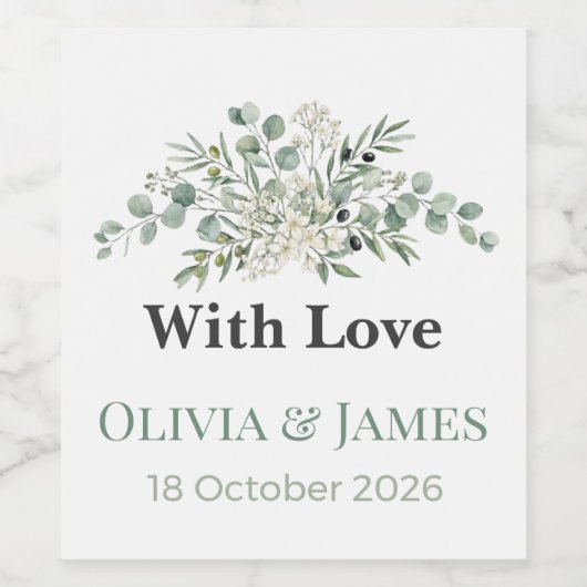 Elegant Greenery Wedding Wine Bottle Labels ワインラベル (シングルラベル)