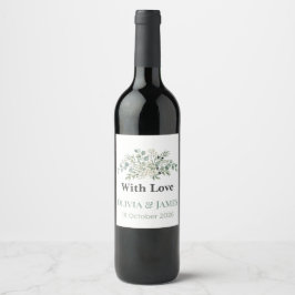 Elegant Greenery Wedding Wine Bottle Labels ワインラベル