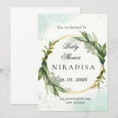 Elegant Greenery Wreath Baby Shower Invitation 招待状 (正面/裏面)