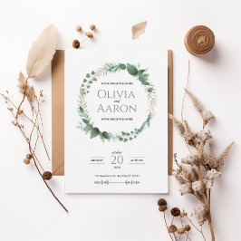 Elegant Greenery Wreath Wedding Invitation 招待状