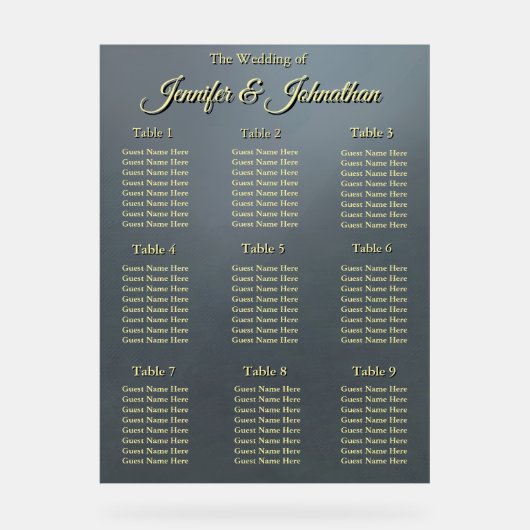 Elegant Grey Background Wedding Seating Chart アクリルサイン (正面)