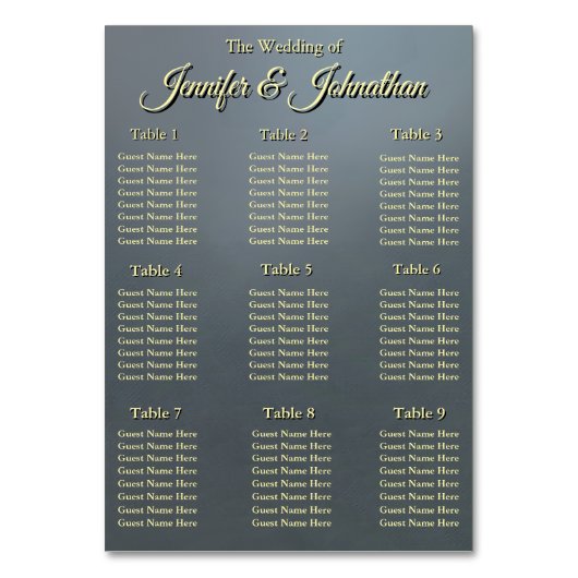 Elegant Grey Background Wedding Seating Chart テーブルナンバー (正面)