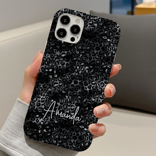 Elegant grey black leopard print monogram Case-Mate iPhoneケース