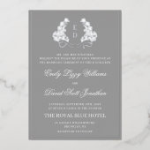 Elegant Grey Botanical Crest Heritage Wedding  箔招待状 (正面)