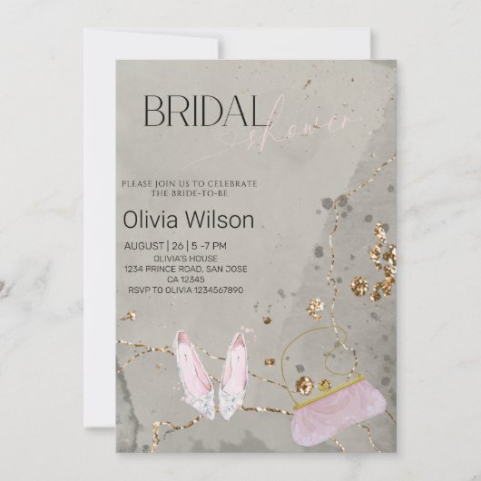 Elegant Grey Bridal Shower - Modern Chic Script  招待状 (正面)