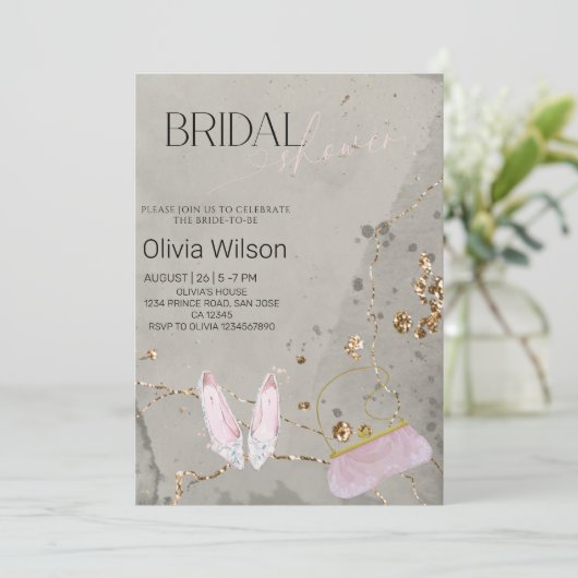 Elegant Grey Bridal Shower - Modern Chic Script  招待状 (スタンド正面)