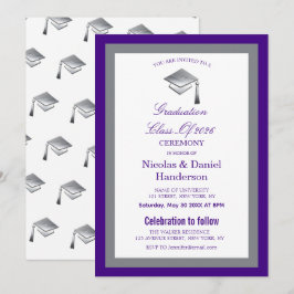 Elegant grey caps graduation ceremony invitation 招待状