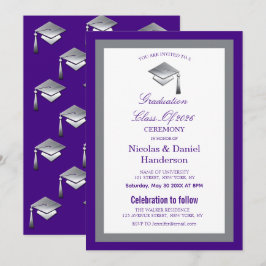 Elegant grey caps graduation ceremony invitation 招待状
