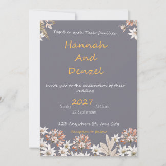Elegant Grey Floral Wedding Invitation | Watercolo 招待状